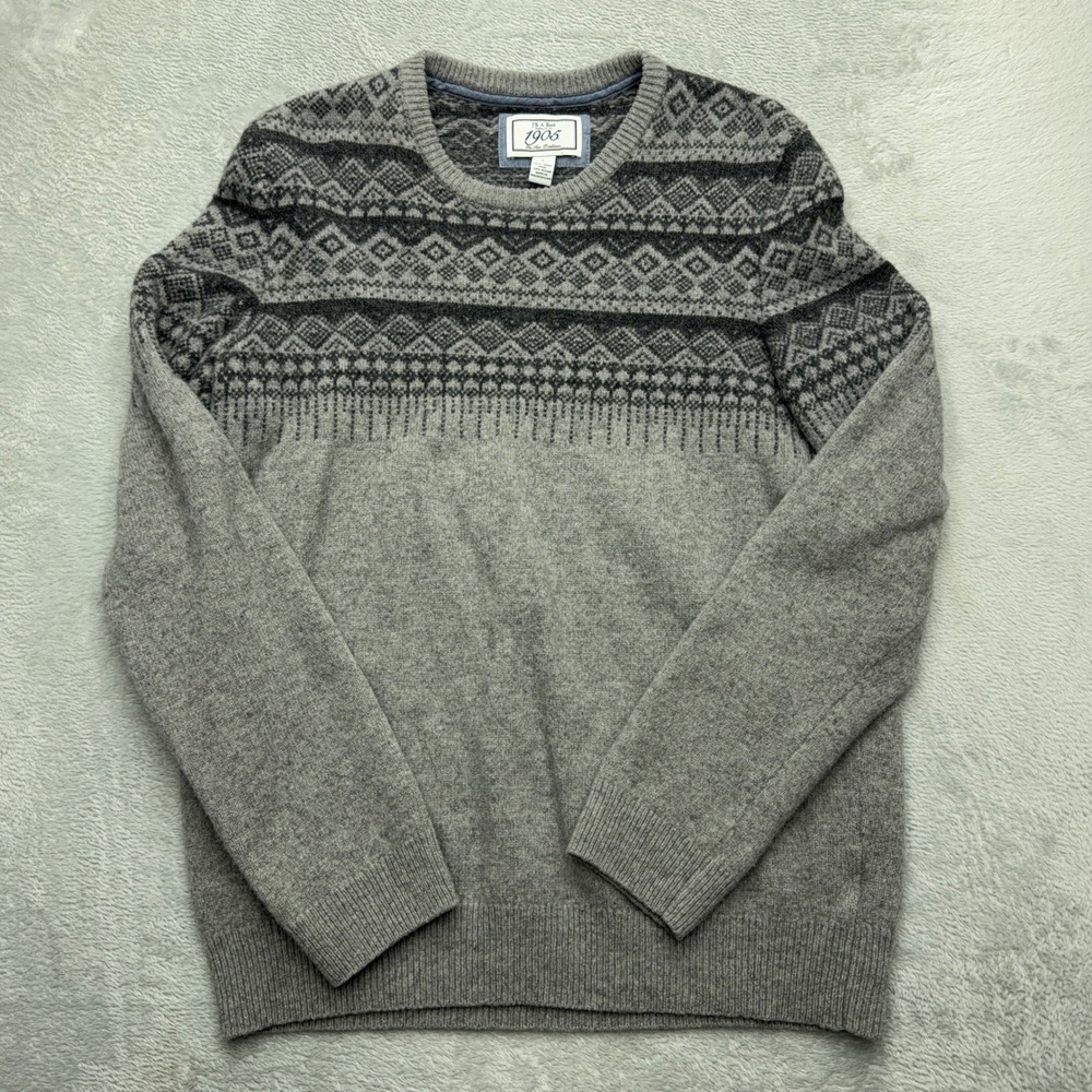 Jos. A. Bank Sweater Mens Large Grey 1905 Lambswool Fair Isle Crewneck Knit